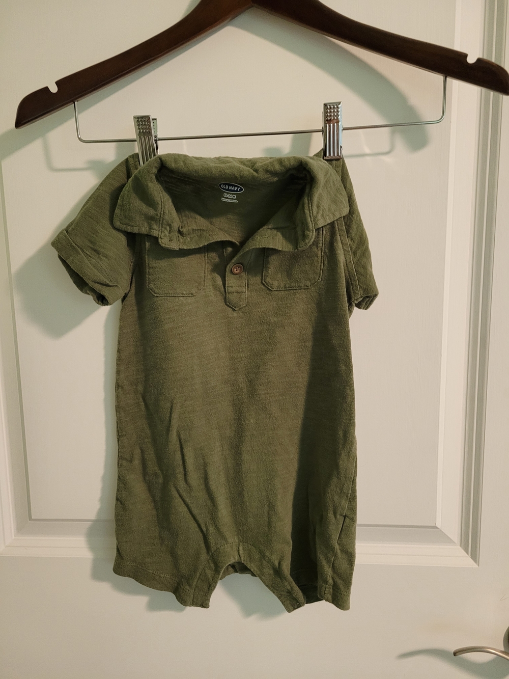 Old Navy Olive Green Baby Polo Romper 100% Cotton
